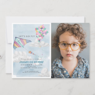 Färgämnet Kite & Blå himmel Watercolor Birthday Ph Inbjudningar