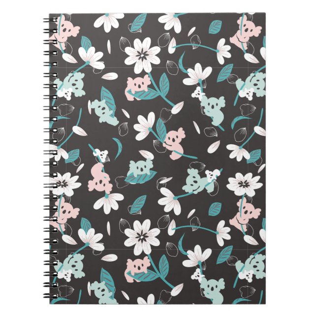 Färgämnet Koala Mönster Cute Animal and Blommigt Anteckningsbok (Framsidan)
