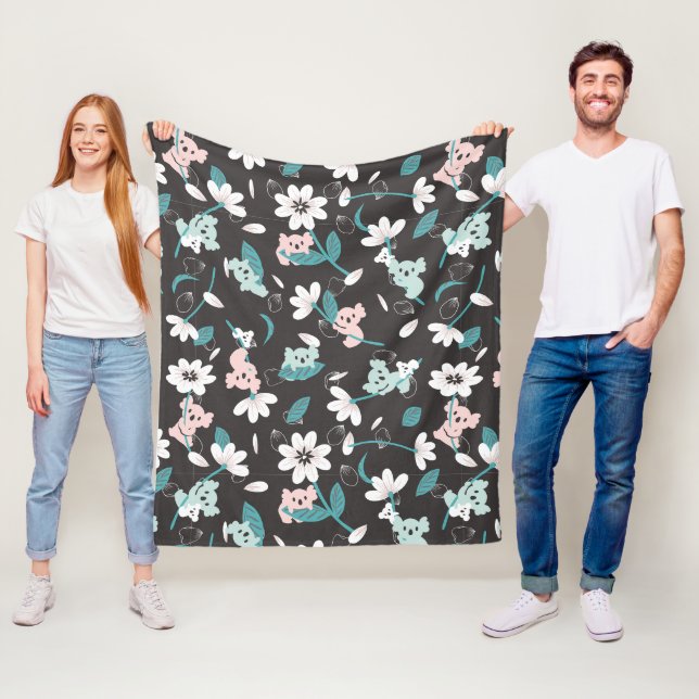 Färgämnet Koala Mönster Cute Animal and Blommigt Fleecefilt (På plats)