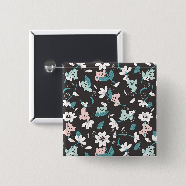 Färgämnet Koala Mönster Cute Animal and Blommigt Knapp (Framsida & baksida)