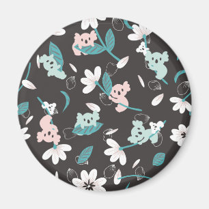 Färgämnet Koala Mönster Cute Animal and Blommigt Magnet