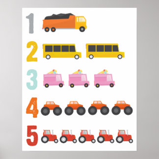 Färgämnet Lastbilar nummer Nursery Art Poster