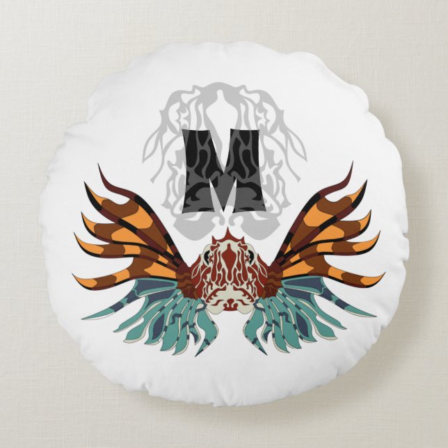 Färgämnet lionfiskmonogram rund kudde (Framsidan)