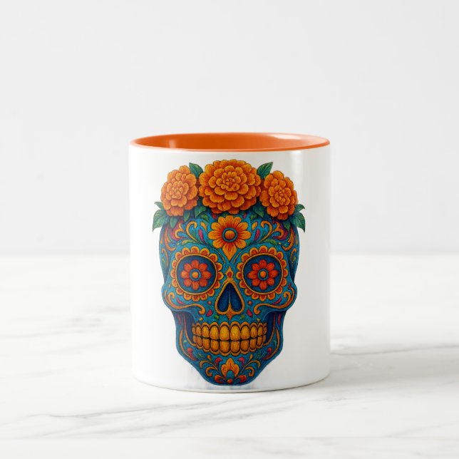 Färgämnet Marigold Day of the dead Sugar Skull Två-Tonad Mugg (Center)
