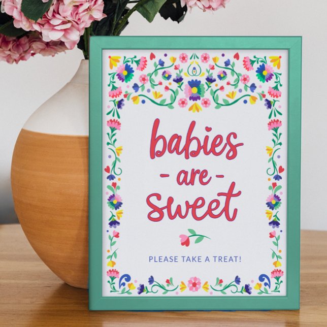 Färgämnet mexikanskt Blommigt, babykläder för späd Poster (Baby Shower Tabletop Sign)