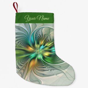 Färgämnet Modern Abstrakt Flower Fractal Art Namn Liten Julstrumpa