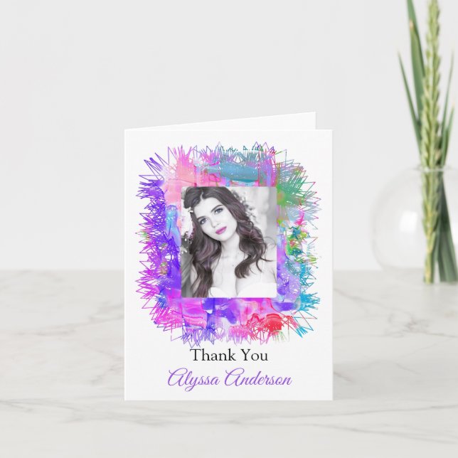 Färgämnet Modern Blommigt Photo Studenten Tack (Framsida)