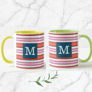 Färgämnet monogram l strippad mönster l blå Rosa Mugg