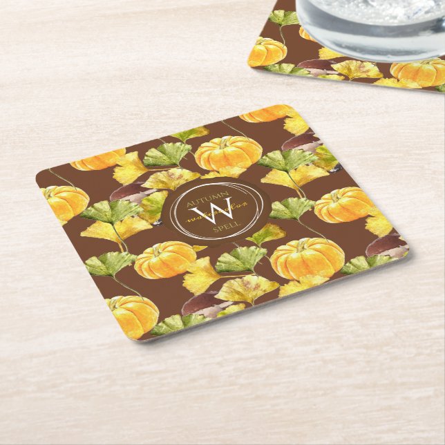 Färgämnet Mysigt höstfärg Mönster Monogram Underlägg Papper Kvadrat (Vinklad)