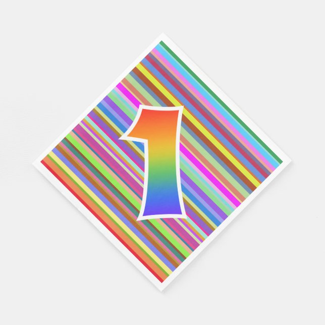 Färgämnet Rand + Rainbow Mönster ’1’ Händelsenumme Pappersservett (Hörn)