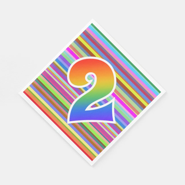 Färgämnet Rand + Rainbow Mönster "2" Händelsenumme Pappersservett (Hörn)