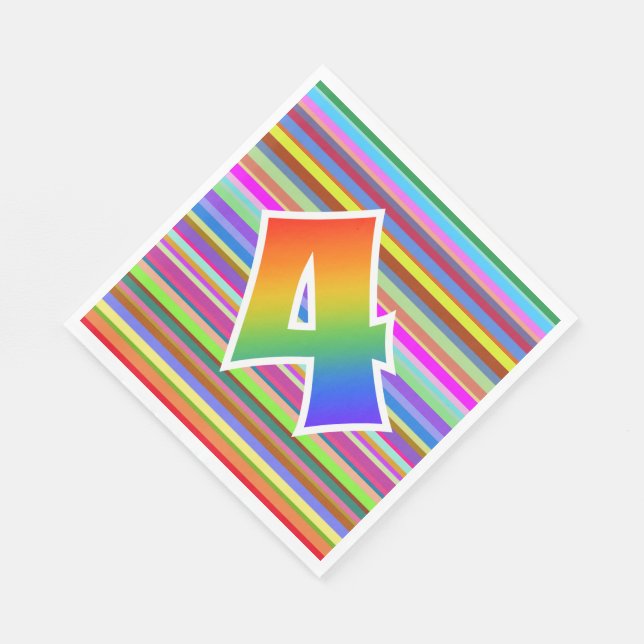 Färgämnet Rand + Rainbow Mönster ’4’ Händelsenumme Pappersservett (Hörn)