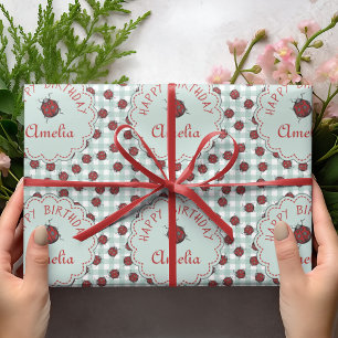 Färgämnet Red & Blue Ladybug Insektra Barns födels Presentpapper