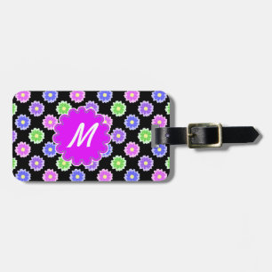Färgämnet Retro Flower Mönster Monogram Bagagebricka