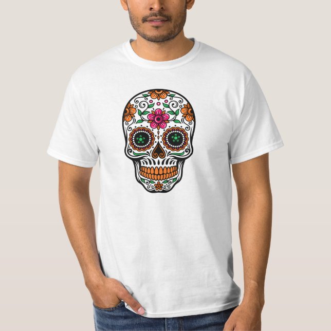 Färgämnet Retro Flowers Sugar Skull T Shirt (Framsida)