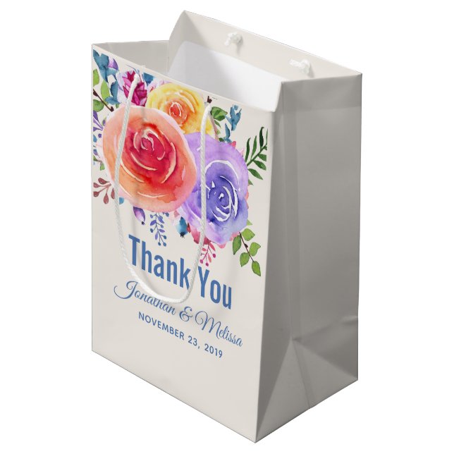 Färgämnet Ro Vattenfärgen Blommigt Bröllop Tack (Framsidan Vinklad)