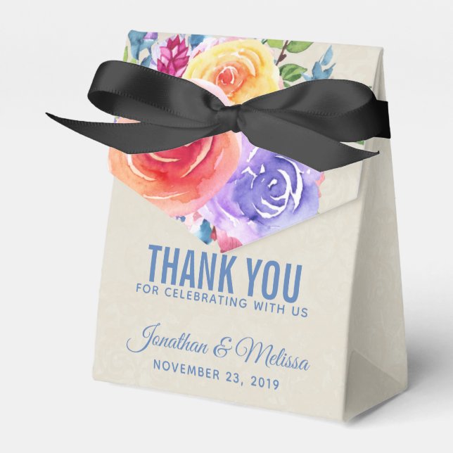 Färgämnet Ro Vattenfärgen Blommigt Bröllop Tack Presentaskar (Framsidan Sidan)