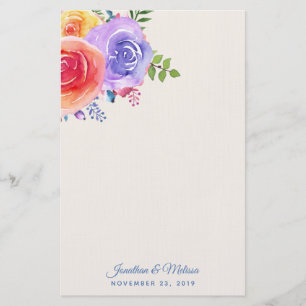 Färgämnet Ro Watercolor Blommigt Bröllop Brevpapper