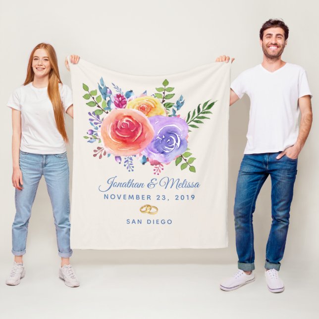 Färgämnet Ro Watercolor Blommigt Bröllop Fleecefilt (På plats)