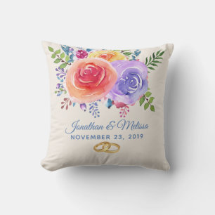 Färgämnet Ro Watercolor Blommigt Bröllop Kudde
