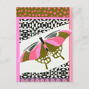 Färgämnet Rosa Butterfly Patterned Nature Älskare Vykort