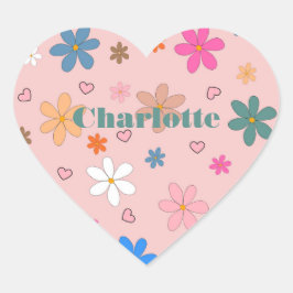 Färgämnet Rosa Färgfärgat blomsterhjärta Y2K Mönst Hjärtformat Klistermärke