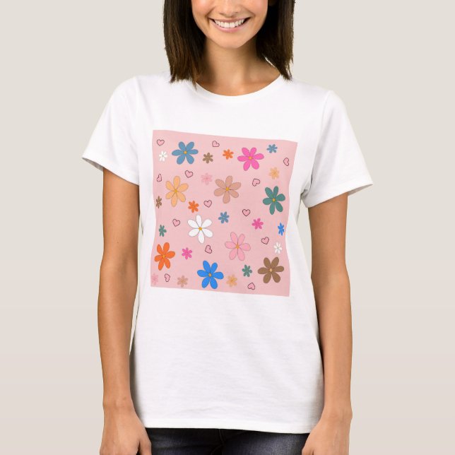 Färgämnet Rosa Färgfärgat blomsterhjärta Y2K Mönst T Shirt (Framsida)