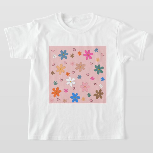 Färgämnet Rosa Färgfärgat blomsterhjärta Y2K Mönst T Shirt (Laydown)