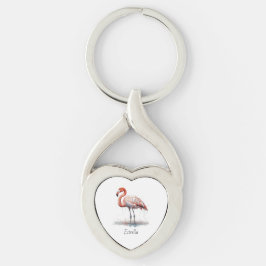 Färgämnet Rosa Flamingo, anpassade Twisted Heart Silverfärgad Nyckelring