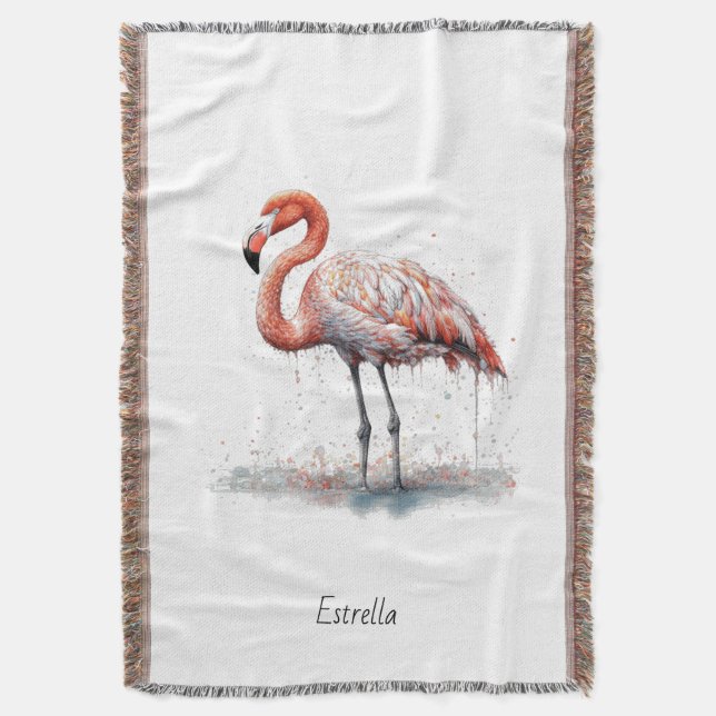 Färgämnet Rosa Flamingo i Pointillism Stil Filt (Framsidan Vertikal)