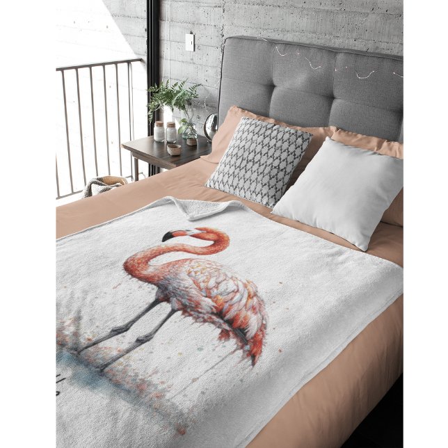 Färgämnet Rosa Flamingo i Pointillism Stil Fleecefilt (Skapare uppladdad)