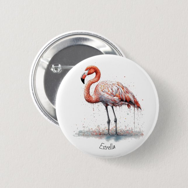 Färgämnet Rosa Flamingo i Pointillism Stil Knapp (Framsida & baksida)