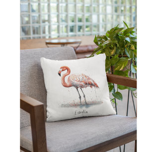 Färgämnet Rosa Flamingo i Pointillism Stil Kudde