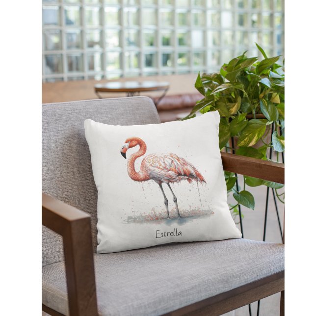 Färgämnet Rosa Flamingo i Pointillism Stil Kudde (Skapare uppladdad)