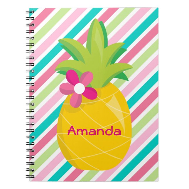 Färgämnet Rosa Rand Gult  Ananas Anteckningsbok Med Spiral (Framsidan)