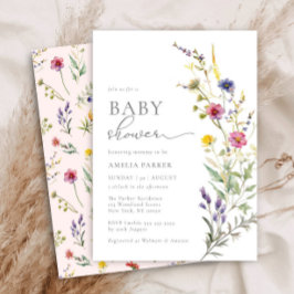 Färgämnet Rosa Wildblomme Vår Blommigt Baby Shower Inbjudningar