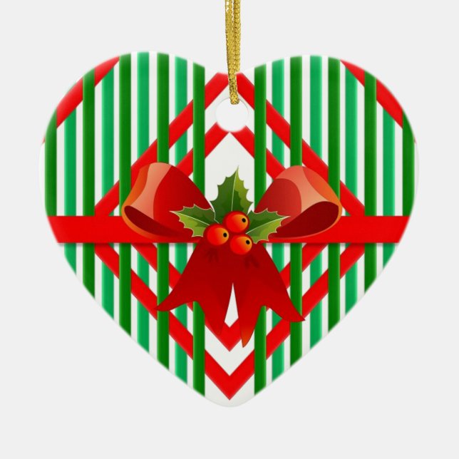 Färgämnet rött och Grönt julband Retro Julgransprydnad Keramik (Framsidan)