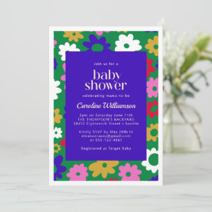 Färgämnet Scandinavian Flower Grönt Baby Shower Inbjudningar