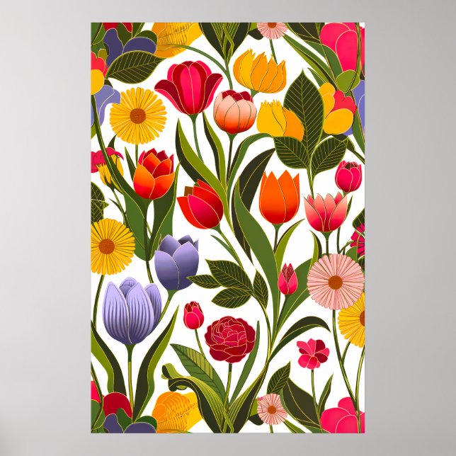 Färgämnet Scandinavian Flowers Löv Blommigt Art Poster (Framsidan)