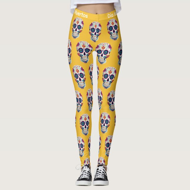 Färgämnet socker Skull Día de los Muertos Leggings (Framsida)