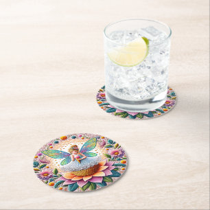 Färgämnet sommarblomma och iskräm underlägg papper rund