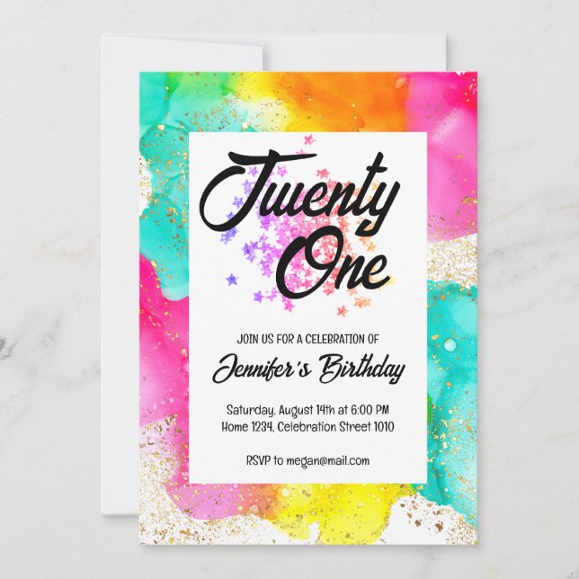 Färgämnet Stänk Watercolor Birthday Inbjudningar (Framsida)