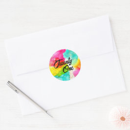 Färgämnet Stänk Watercolor Birthday Runt Klistermärke