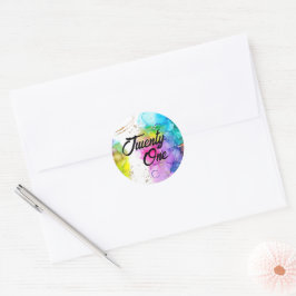 Färgämnet Stänk Watercolor Birthday Runt Klistermärke