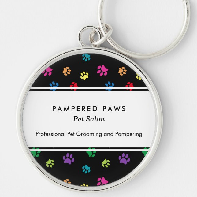 Färgämnet Tass avtryck Professionell Pet Salon Rund Silverfärgad Nyckelring (Framsidan)
