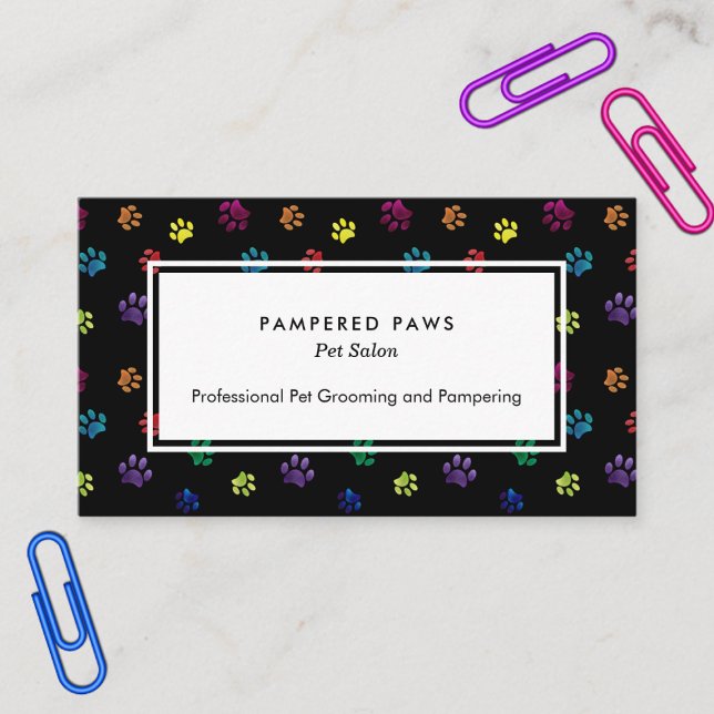 Färgämnet Tass avtryck Professionell Pet Salon Visitkort (Colorful Foil Paw Prints Professional Pet Salon Business Card)