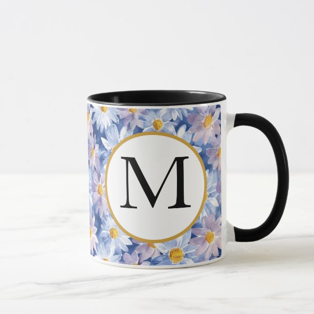 Färgämnet Vår Flower Watercolor Mönster Monogram Mugg (Höger)