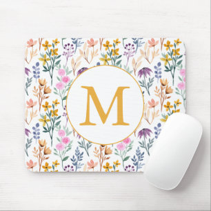 Färgämnet Vår Flower Watercolor Mönster Monogram Musmatta