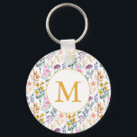 Färgämnet Vår Flower Watercolor Mönster Monogram Nyckelring<br><div class="desc">Personlig Färgfull Vår Garden Flower Watercolor Mönster Monogram Keychain</div>