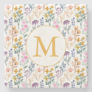 Färgämnet Vår Flower Watercolor Mönster Monogram Stenunderlägg